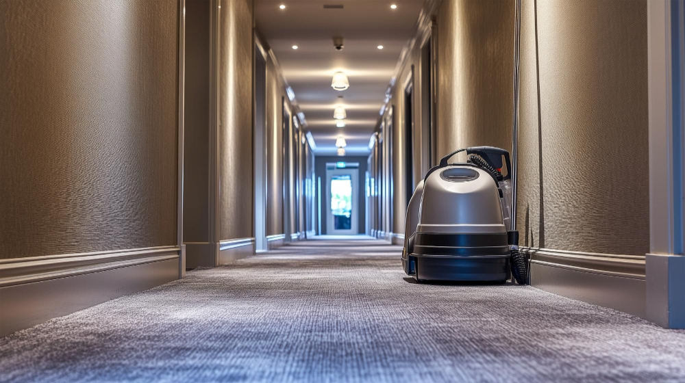 Gepflegte Hotel-Lobby mit Sitzbereich nach der Reinigung